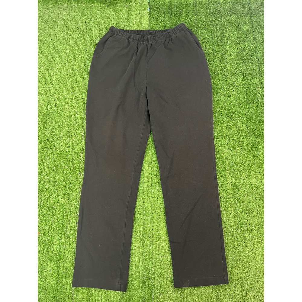 LL Bean Womens Black Knit Elastic Waist Straight Leg Pants Size M Regular